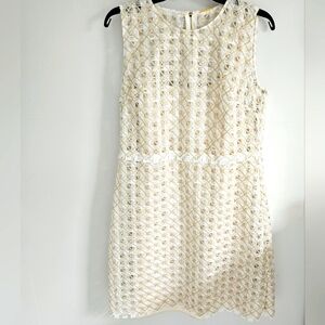 Elie Tahari White Gold Metallic Open Weave Dress